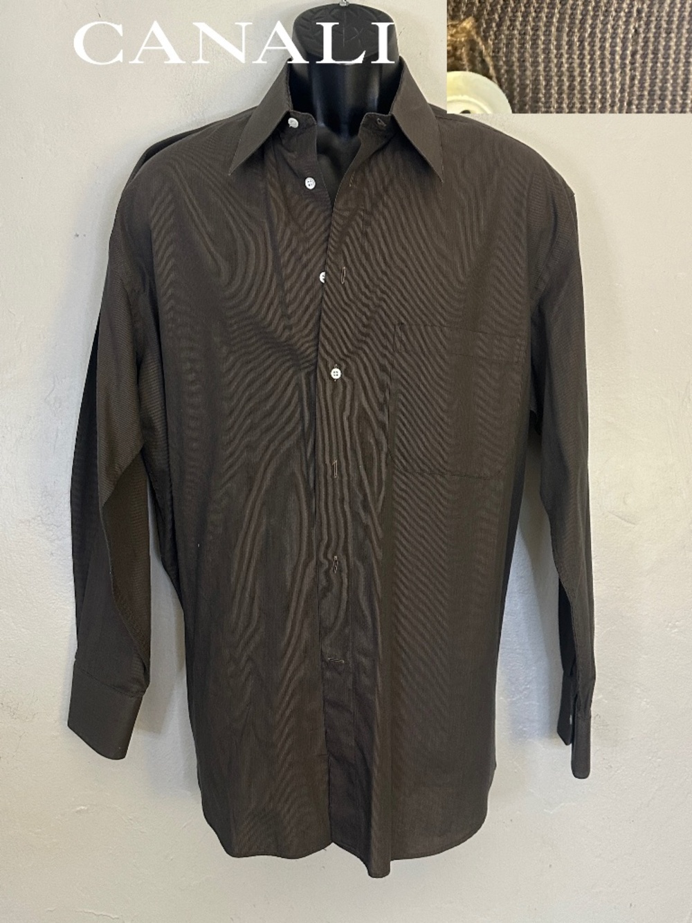 Canali Dress Shirt 16 neck EU 41 Made in Italy 100% cotton 23.5" armpit to armpi